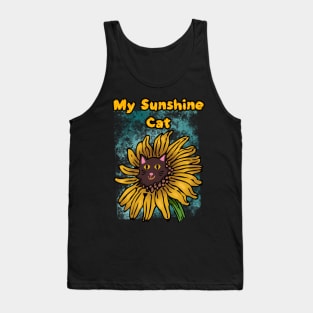 My Sunshine Cat Green Blue Background Sunflower Tank Top